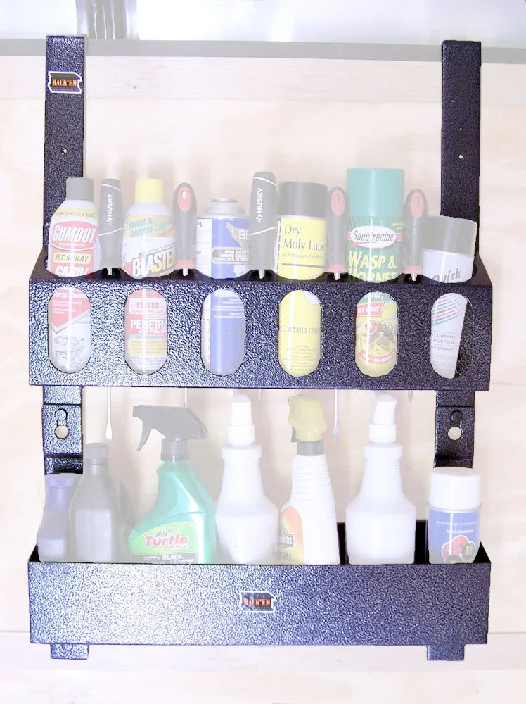RA-10AB – RACK'EM MFG Tool Organizer, Bolt-On Mount To Closed Trailer Holds Aerosol Cans And Containers 31 Inch Heigh...